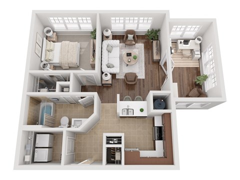 Floor plan for 1 bed, 1 bath, 716 sqft